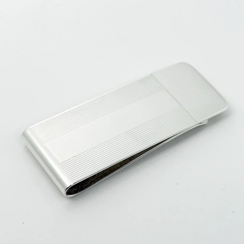 Tiffany & Co Machine Turned Pin Stripe Engravable ID Money Clip in Silver